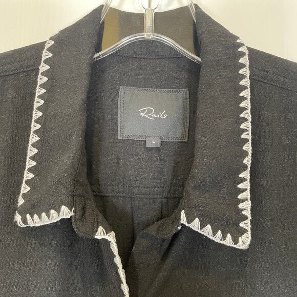 Rails Charli Shirt in Black Blanket Stitch Embroidered Linen Blend Western L - Picture 4 of 8